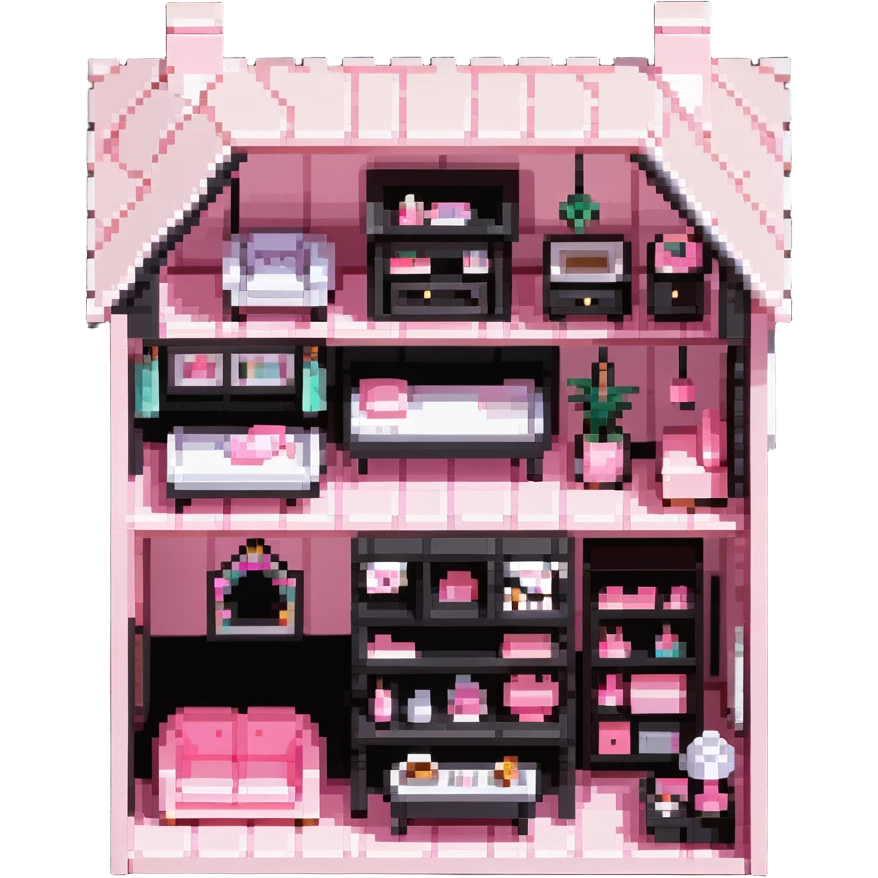 cute pastel pink dollhouse with miniature furniture emoji