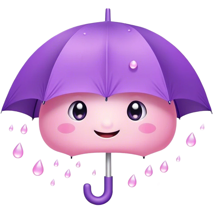 Cute Kawaii Umbrella, small and cute, soft pastel pink and purple, tiny rain droplets smiling down, a chubby round handle, big sparkling eyes full of joy! emoji