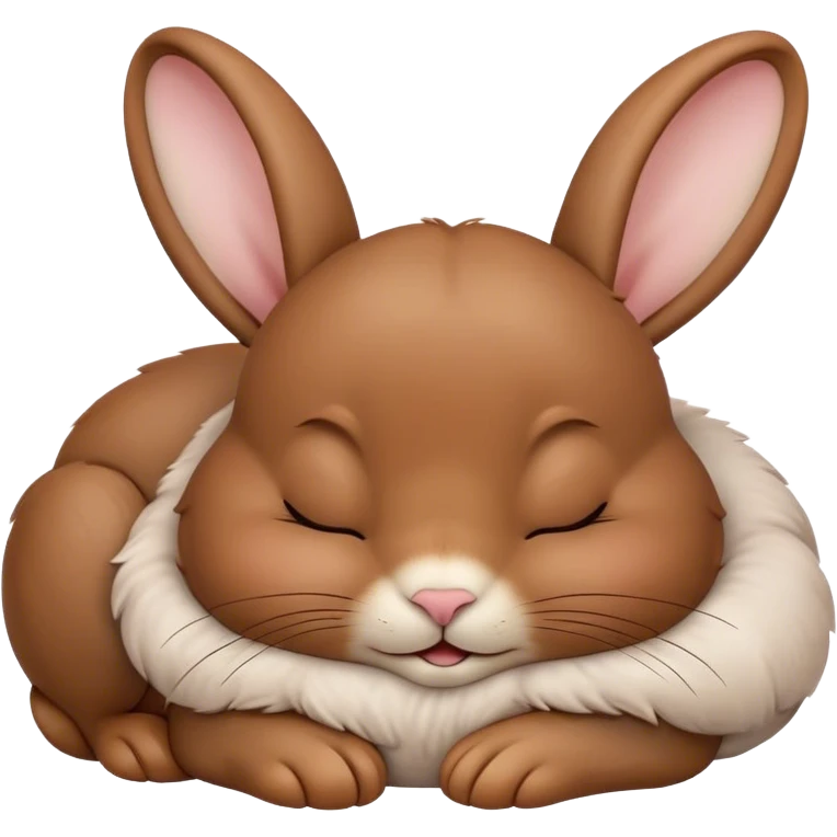 Meme-Worthy Cute Sleeping Brown Rabbit Portrait Emoji, Head resting peacefully with a contented smile, showcasing a delightfully sturdy build and a luxuriously soft brown fur, eyes shut in a serene nap, Simplified yet hilariously adorable features, highly detailed, glowing with a soft, drowsy light, high shine, relaxed and utterly lovable, stylized with an air of playful laziness, bright and heartwarming, soft glowing outline, capturing the essence of a comically sleepy bunny, so meme-worthy it feels like it could instantly become the next viral sensation of adorable slumber! emoji