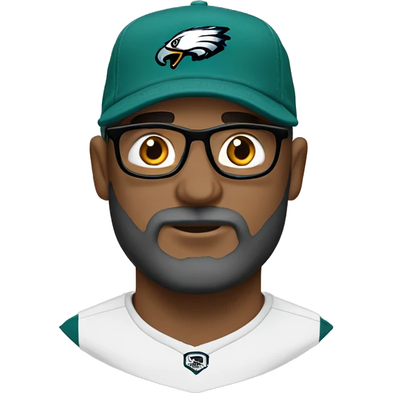 Bald guy black and grey beard Philly eagles cap and shirt thin frame glasses   emoji
