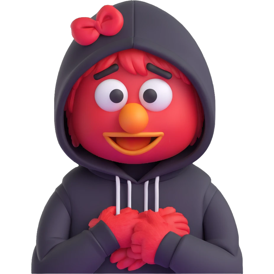 annoyed emo Elmo with black hoodie, side-swept bangs emoji