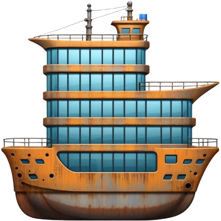 half office building and half ship emoji