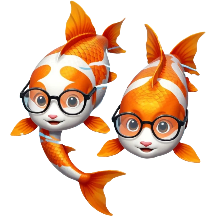 Two "koi" fishes male and female, wearing glasses. emoji