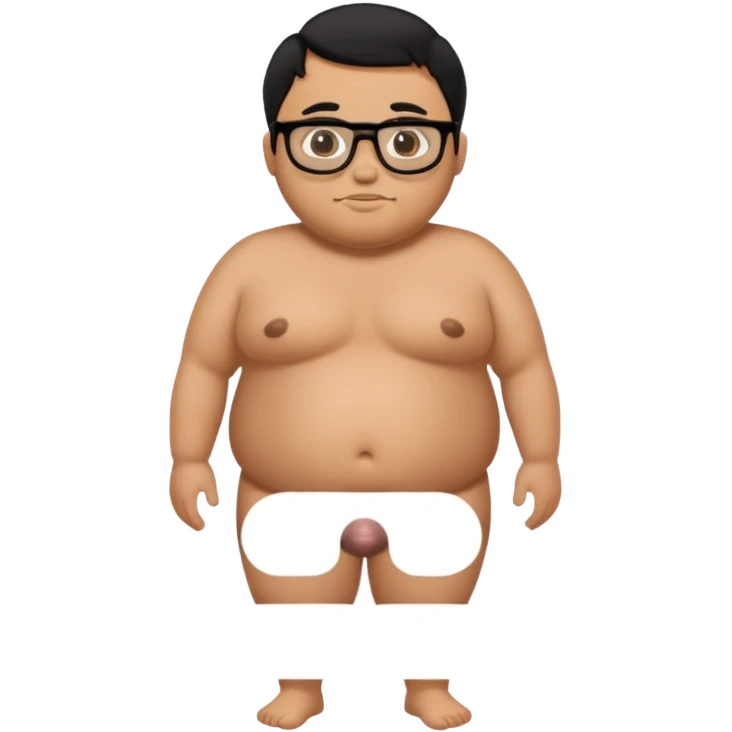 fat naked tan man with small penis with black hair and black glasses emoji