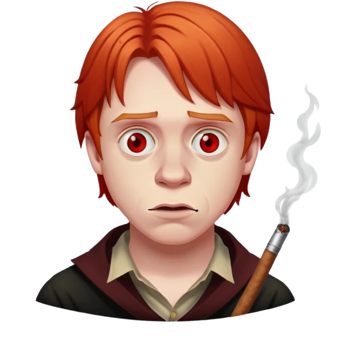 Ron Weasley smoking a blunt with red eyes emoji