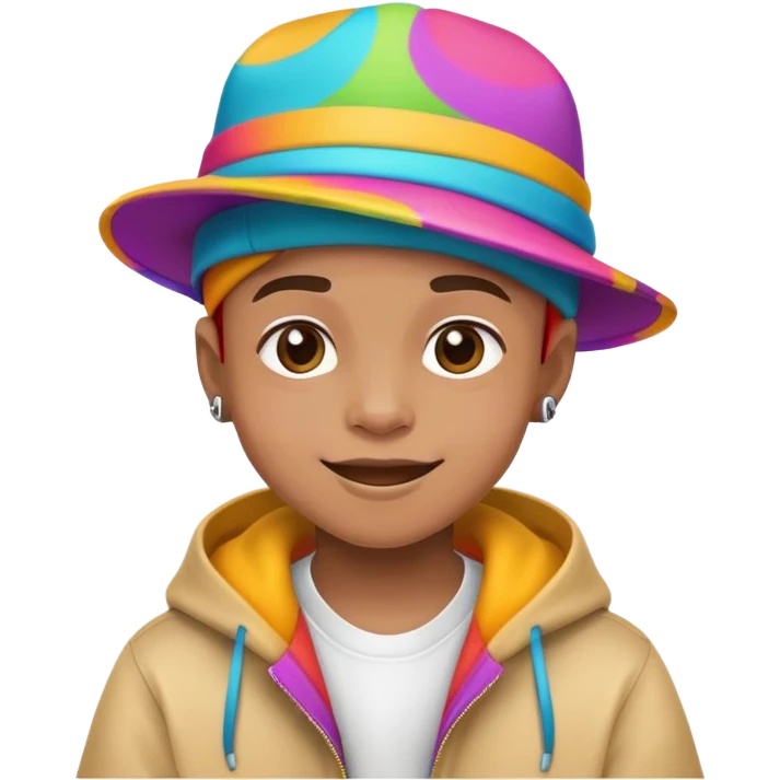 kid with a colorful hiphop hat, happy face emoji
