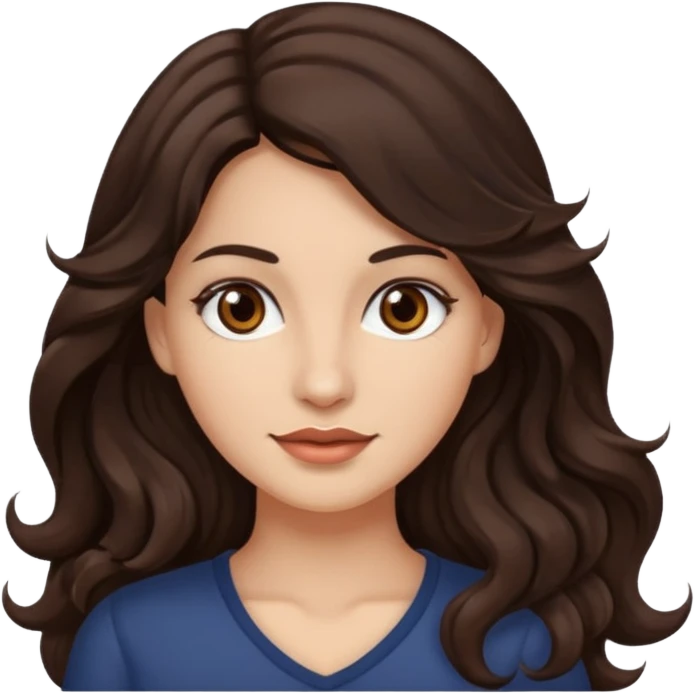 mujer pelo ondulado largo color marron oscuro, ojos marrones oscuros emoji