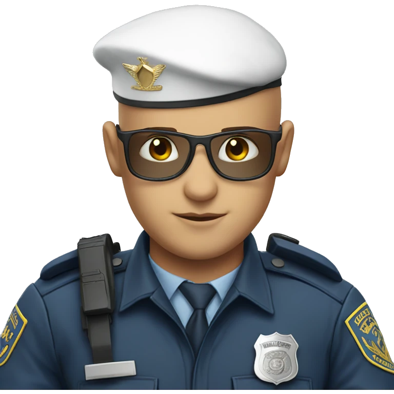 A WHITE Police man bald with blue uniform and cap with Big ANGEL WINGS emoji
