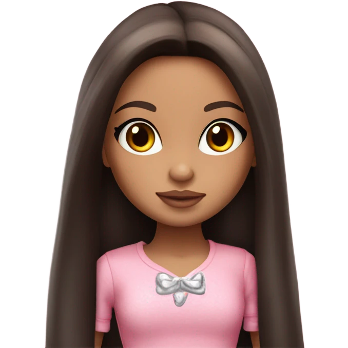 Hyper realistic bratz doll brunette blushing in love emoji