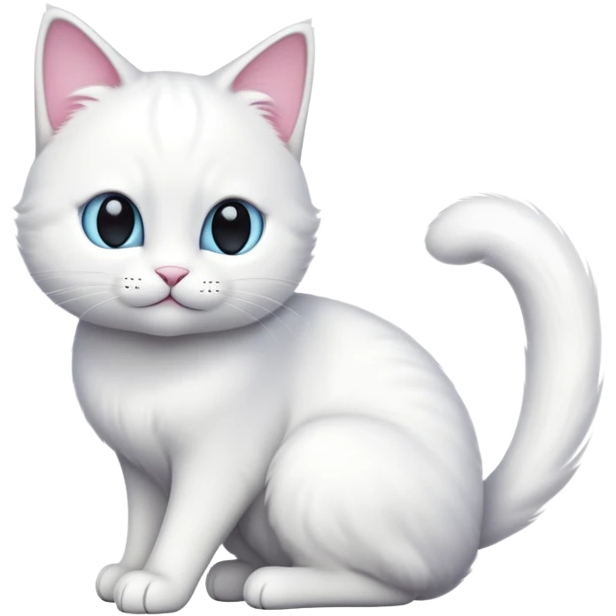 cinematic-[white cat]-realistic-full-body-sitting-emoji,-tail-curled-playfully-around-its-paws,-head-tilted-dramatically,-sleek-[white]-fur,-simplified-yet-realistic-focused-features,-highly-detailed,-glowing-with-an-almost-sarcastic-glow emoji