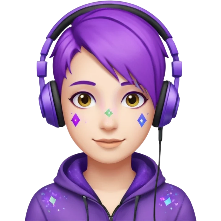 glitter purple gamer non-binary happy purple hair emoji