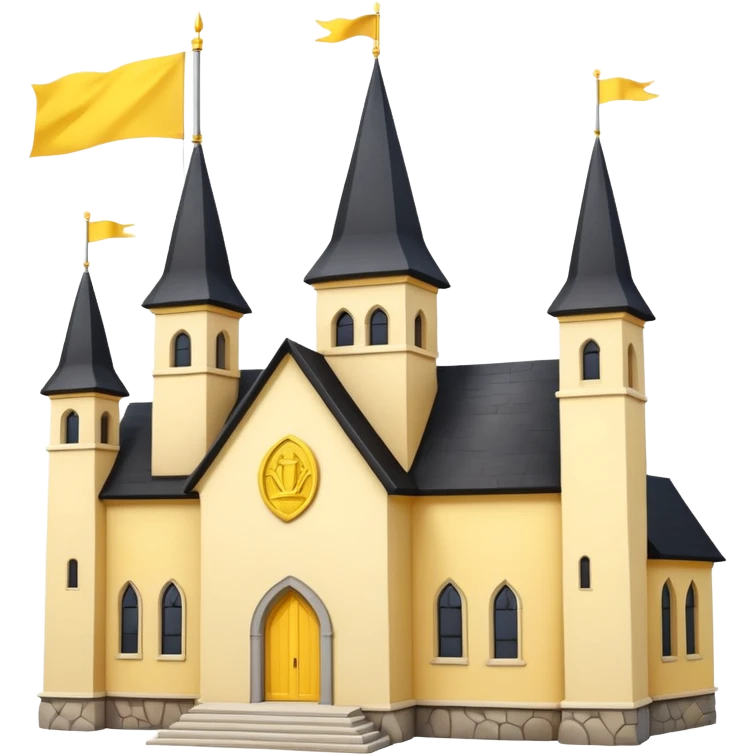 simple magic school, white background, magic school, black roof, with a big flag, big flag on a roof, big yellow flag, white school emoji