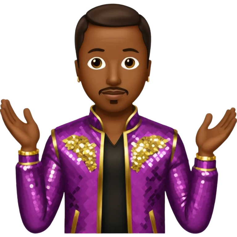 MC Hammer with dark brown hair, gold sequin outfit emoji