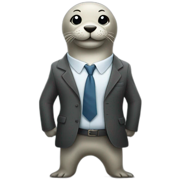 Smiling seal in tie and with briefcase emoji