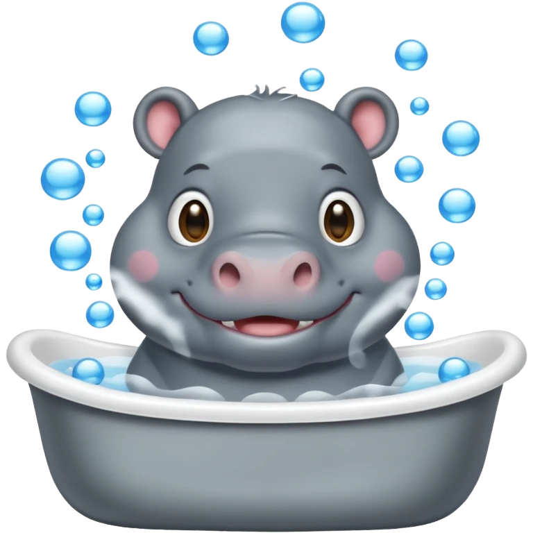 happy hippo with bubbles in bathtub emoji