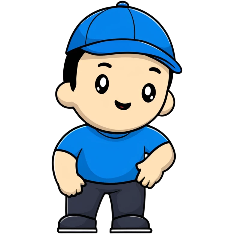 man with black hair and white skin wearing a blue cap hat emoji