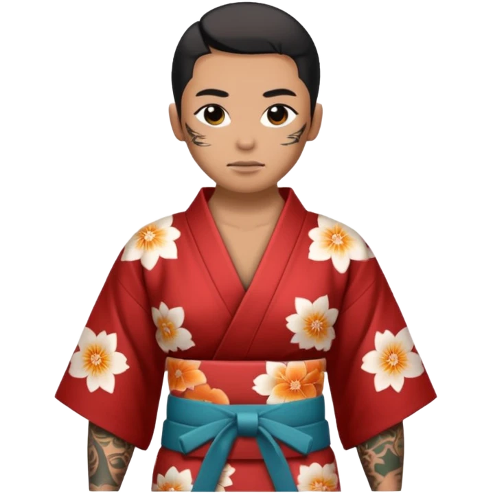 kimono with tatooed, half body to belt emoji