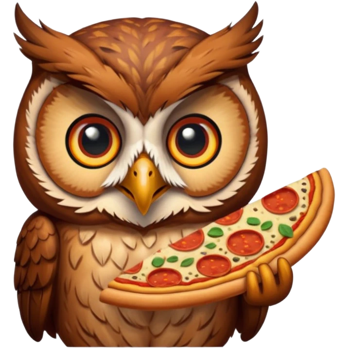 crea un gufo che mangia la pizza emoji