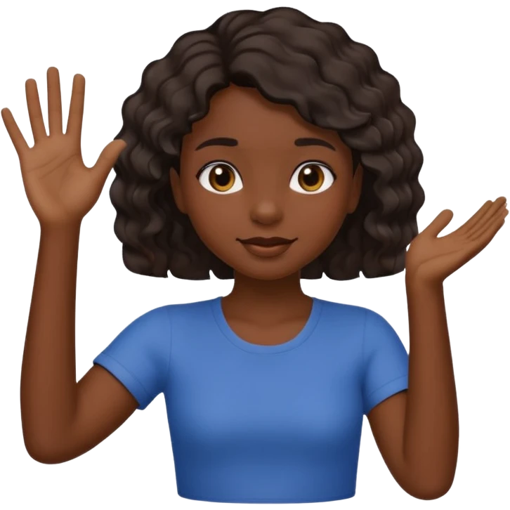 A dark-skinned girl with short, wavy hair raises her right hand 😜 and makes the same emoji movements emoji