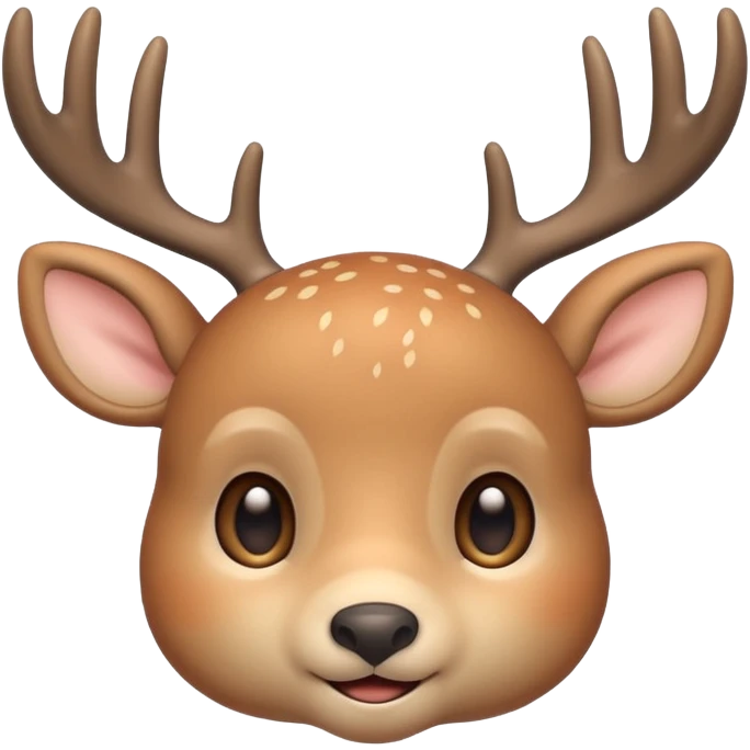 A cute beige deer emoji, small and simple, with big round eyes, a gentle smile, short antlers, soft beige fur with slightly lighter spots on its back, rounded cartoon-like proportions, minimal shading, vector-style, emoji