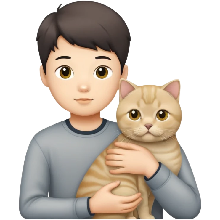 Chinese boy holding a british shorthair golden emoji