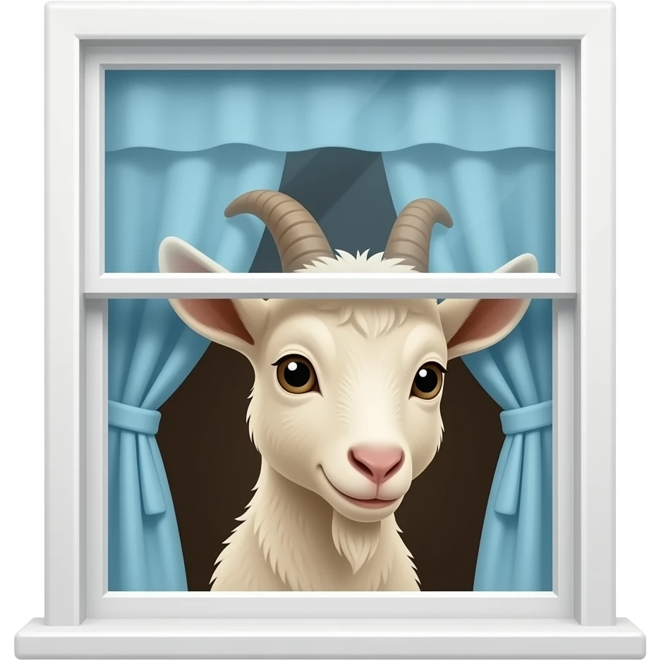 una cabrita mirando por la ventana de una casa entera, realista! emoji