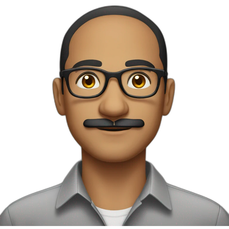 a light skin Pakistani man, wearing round glasses, short moustache, slicked black hair, collared shirt  emoji
