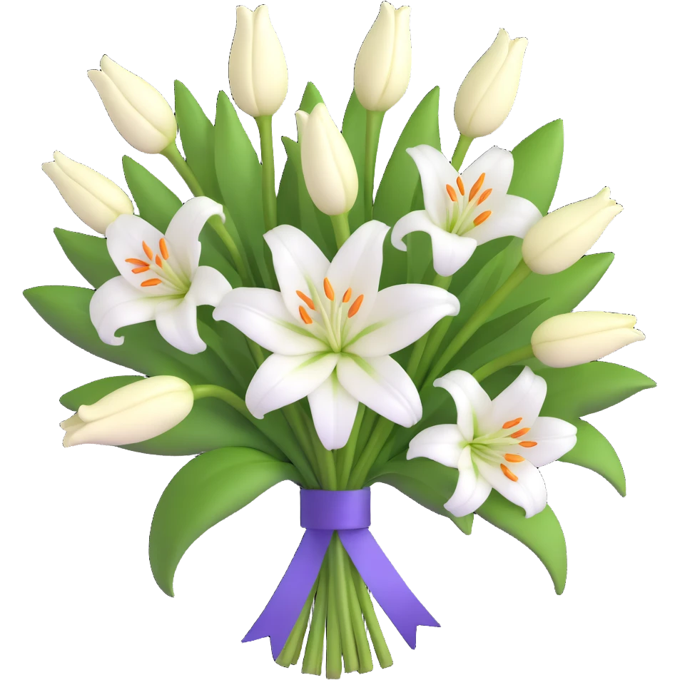 elegant bouquet of white lilies with ribbon emoji