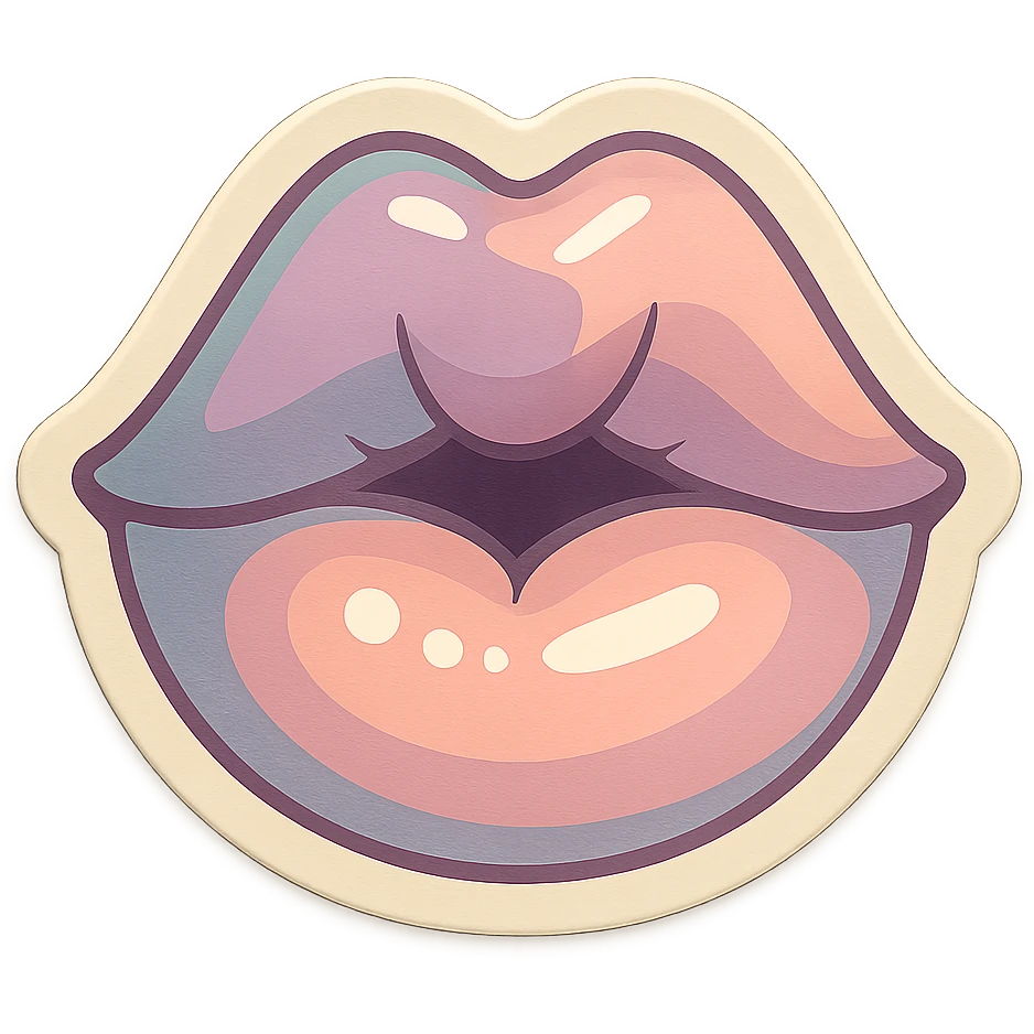 lips with slightly open mouth kissing the screen as if kissing the viewer, retro stickers style, thin clean contours, soft rounded shapes, pastel palette #98B5BC, #B5B3C1, #C9A3C9, #E4C0CA, #F7DCD1, #F7C0AA, detailed shadows and highlights, soft lighting, transparent background, no decorative elements emoji
