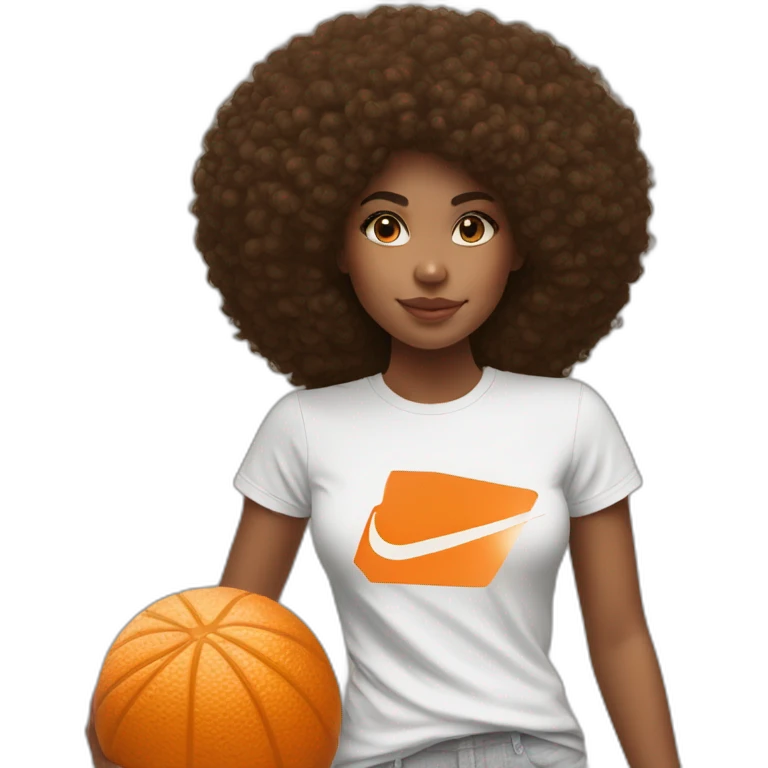 Fille blance avec un afro orange et un t-shirt nike emoji