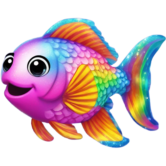 Lisa frank sparkly rainbow fish with heart bubbles emoji