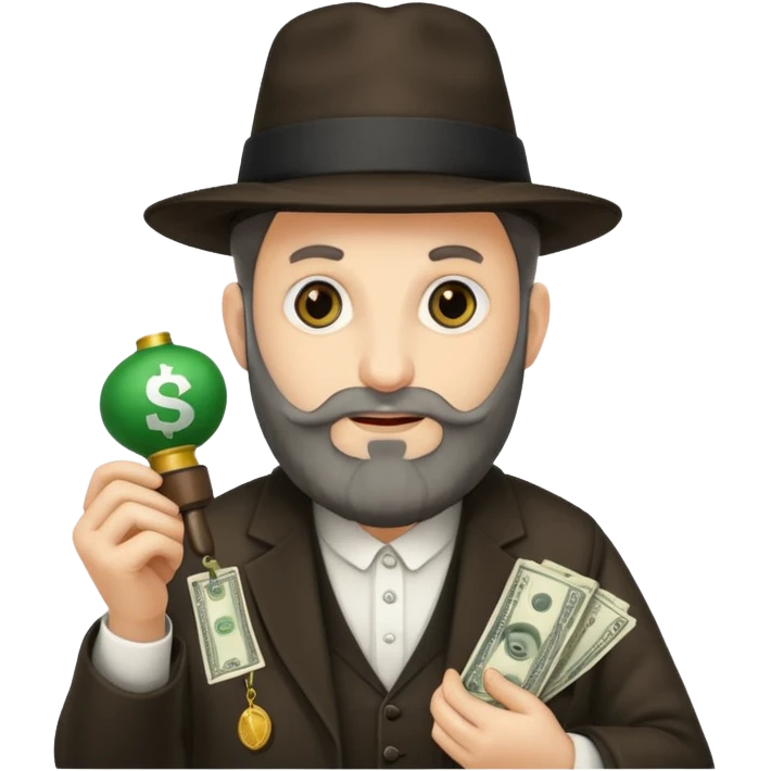 Jewish rabbi holding money and bomb emoji