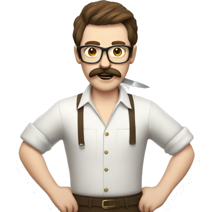 Pale Guy brown hair glasses moustache with knife cooking emoji