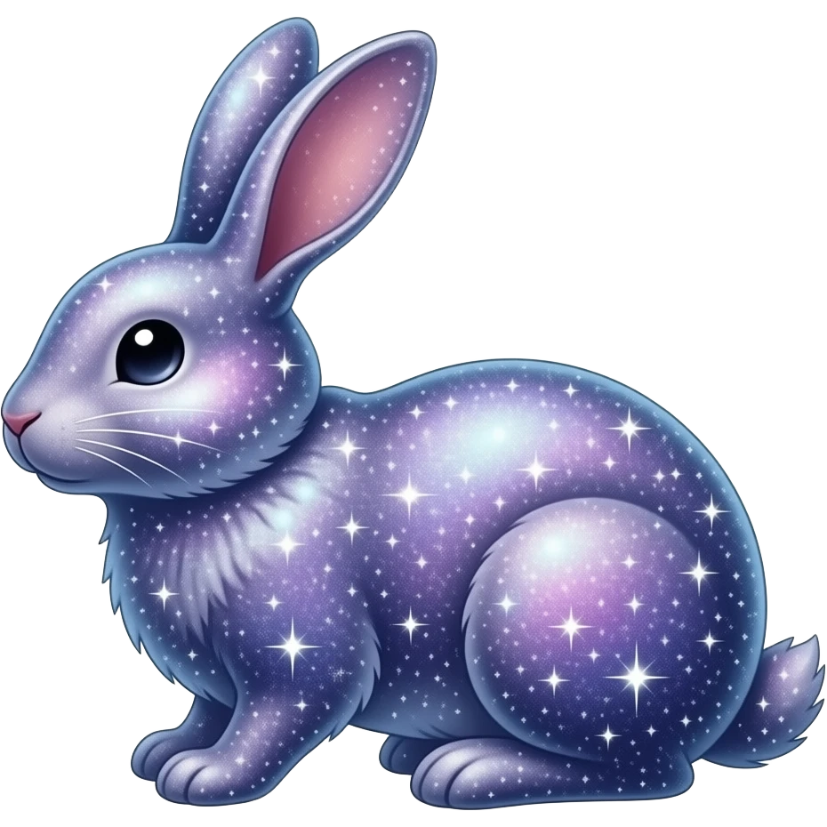 Celestial bunny, shimmering shiny galactical starry sparkling, full body emoji