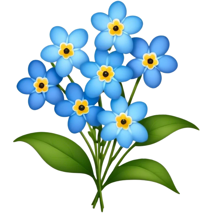 luxuriant, big bouquet Forget-Me-Not flower, stem, leaf emoji