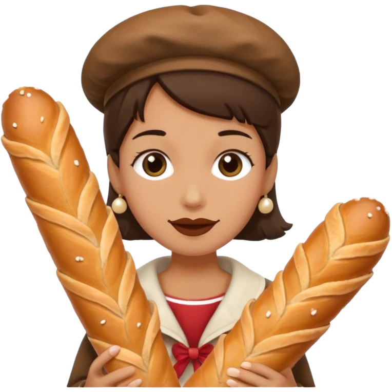 à face with a large baguette and two chouqettes aside ready to eat them emoji