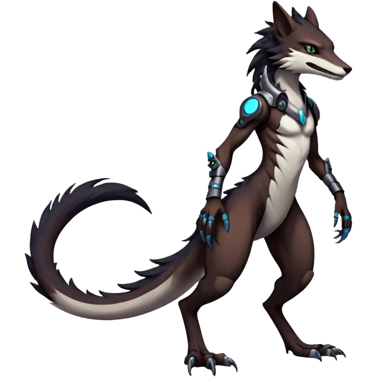badass elegant wild beautiful natural badass futuristic epic exotic anthro modern furry cyborg-sergal-vernid-creature, full body, dark-brown-black-gradient pretty hair, with a long tufted tail, aesthetic, art by LiLaiRa, art by art by Falvie emoji