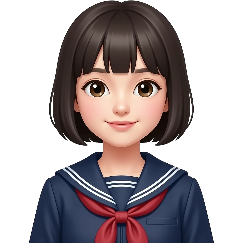 White girl with short hair and Korean school uniform emoji