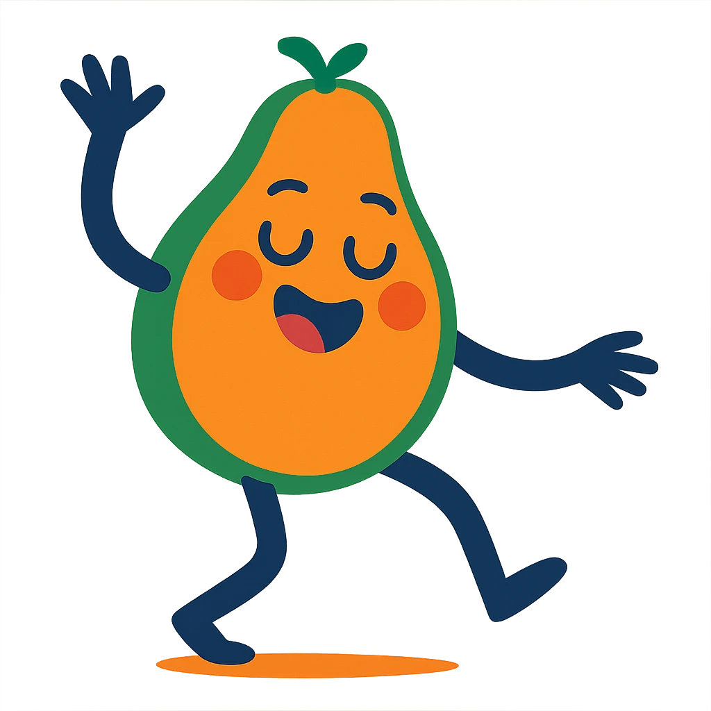 dancing papaya with expressive dance movement, vibrant and lively emoji