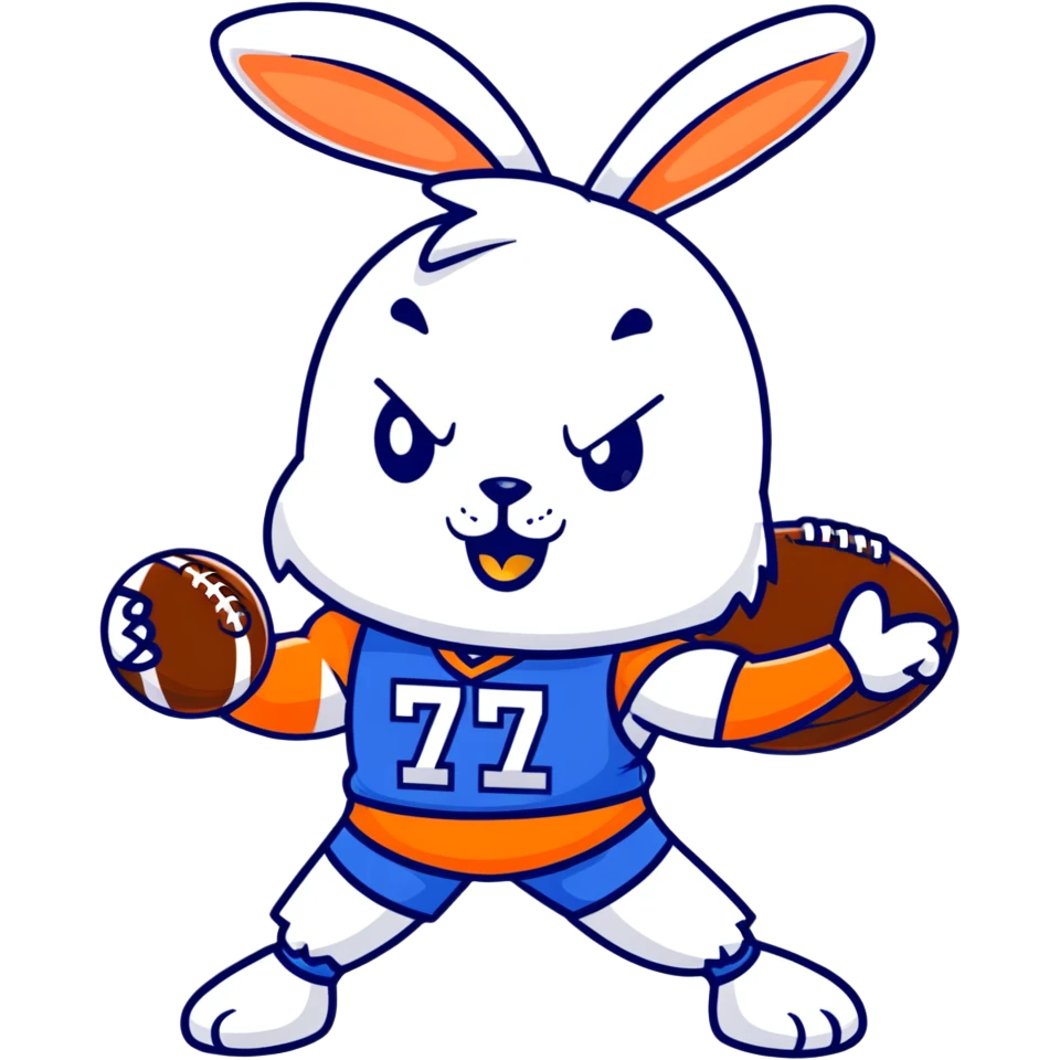 bunny mascot wearing a blue football jersey, flexing emoji