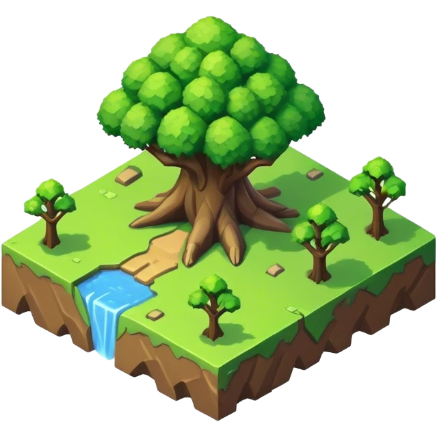 StarCraft-inspired, isometric rugged terrain simple tree emoji