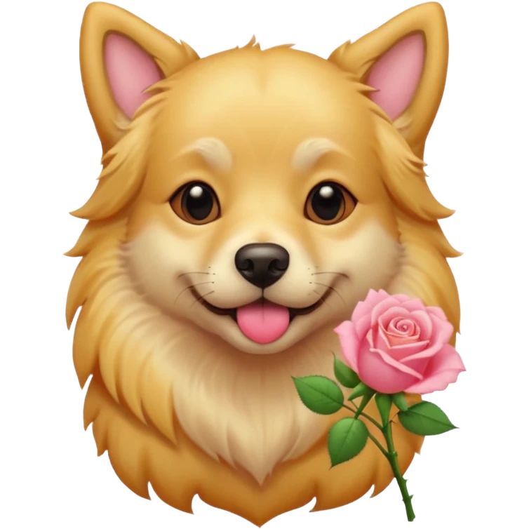A doggie with a rose in his mouth in soft pink, beige and yellow pastel colors emoji