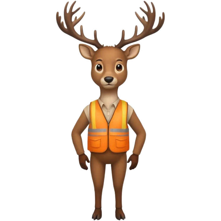 crea un venado de cuerpo completo que lleve un chaleco color naranja y que el chaleco lleve en el lado izquierdo el nombre de (telamon) emoji