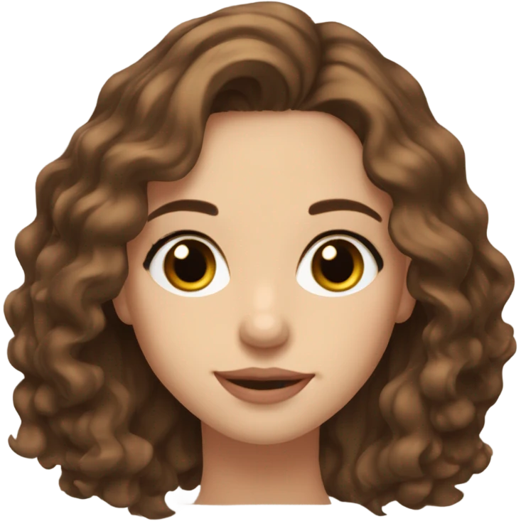 beautiful girl, fair skin, brown eyes, shoulder length medium brown wavy hair, small rosy lips emoji