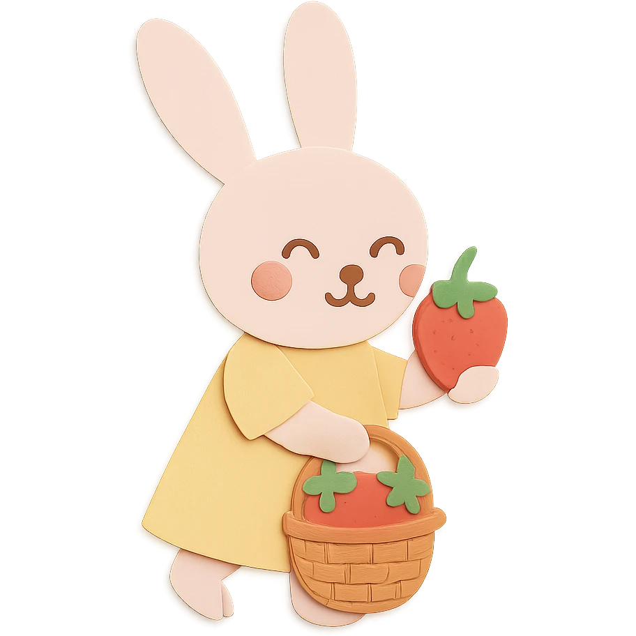Adjust the bunny's ears so both ears have the same visual design, keeping all other design elements unchanged, in paper-craft style. emoji
