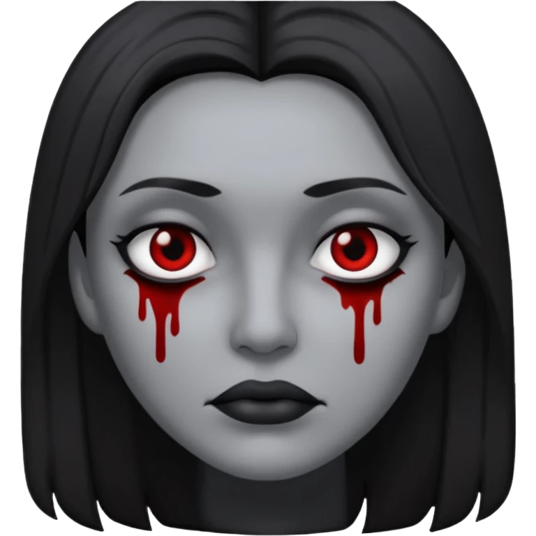 Dark hair, grey skin, black blood below the eyes emoji