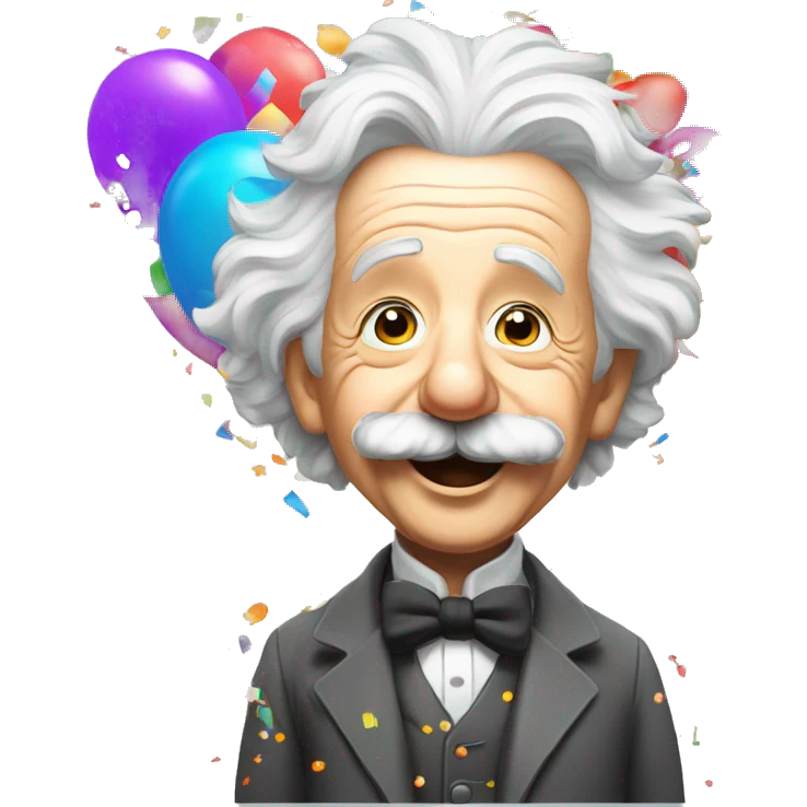 happy albert einstein shooting colorful confetti popper with partty baloons emoji
