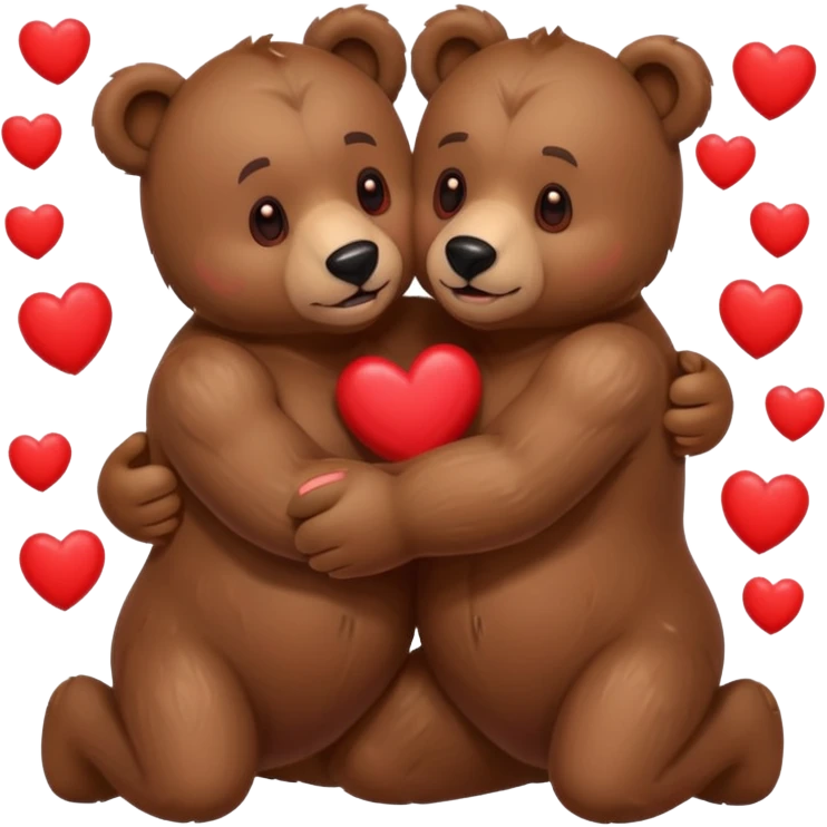 two muscular bears hugging, surrounded by hearts, playful and loving emoji