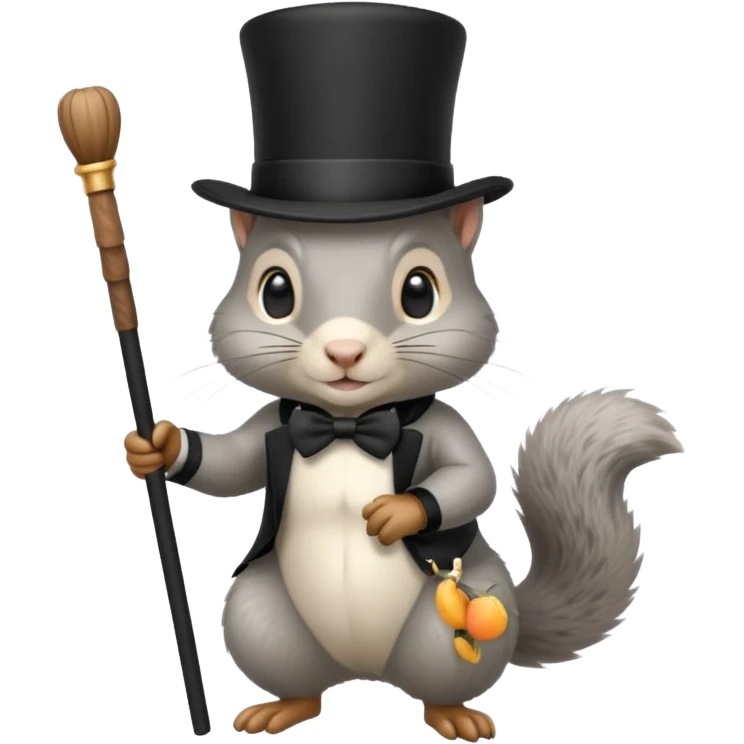 Gray squirrel (all of its fur is gray colored) With a black,completely black tophat emoji