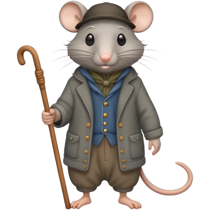 Old rat walking with old clothes and a cane  emoji